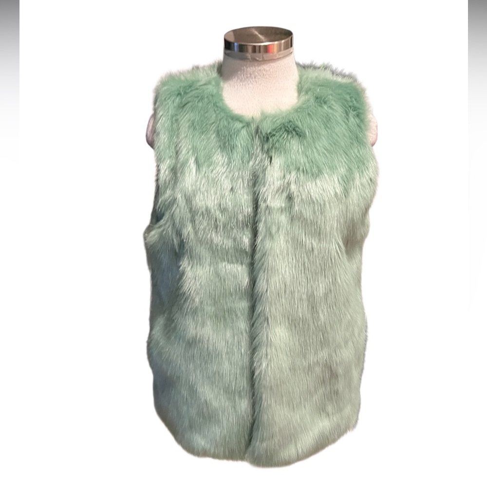 Cynthia Steffe CeCe Faux Fur Vest Sea Foam Green Size Small
